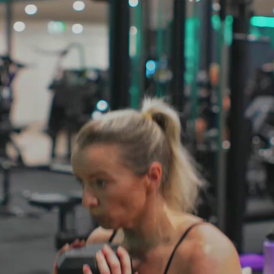 girl in blue active swimwear at the gym