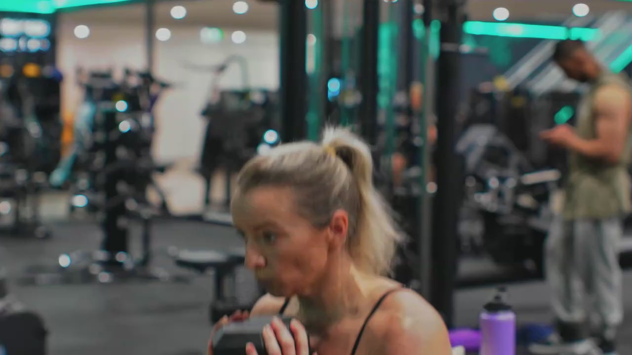 girl in blue active swimwear at the gym